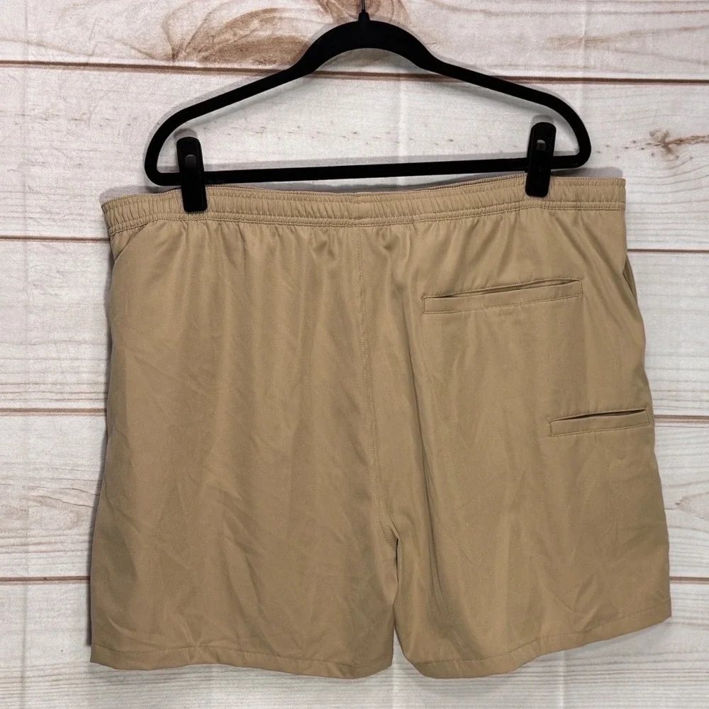Huk Performance Shorts Mens XXL Tan Khaki Blue Drawstring Mesh Lined Stretch